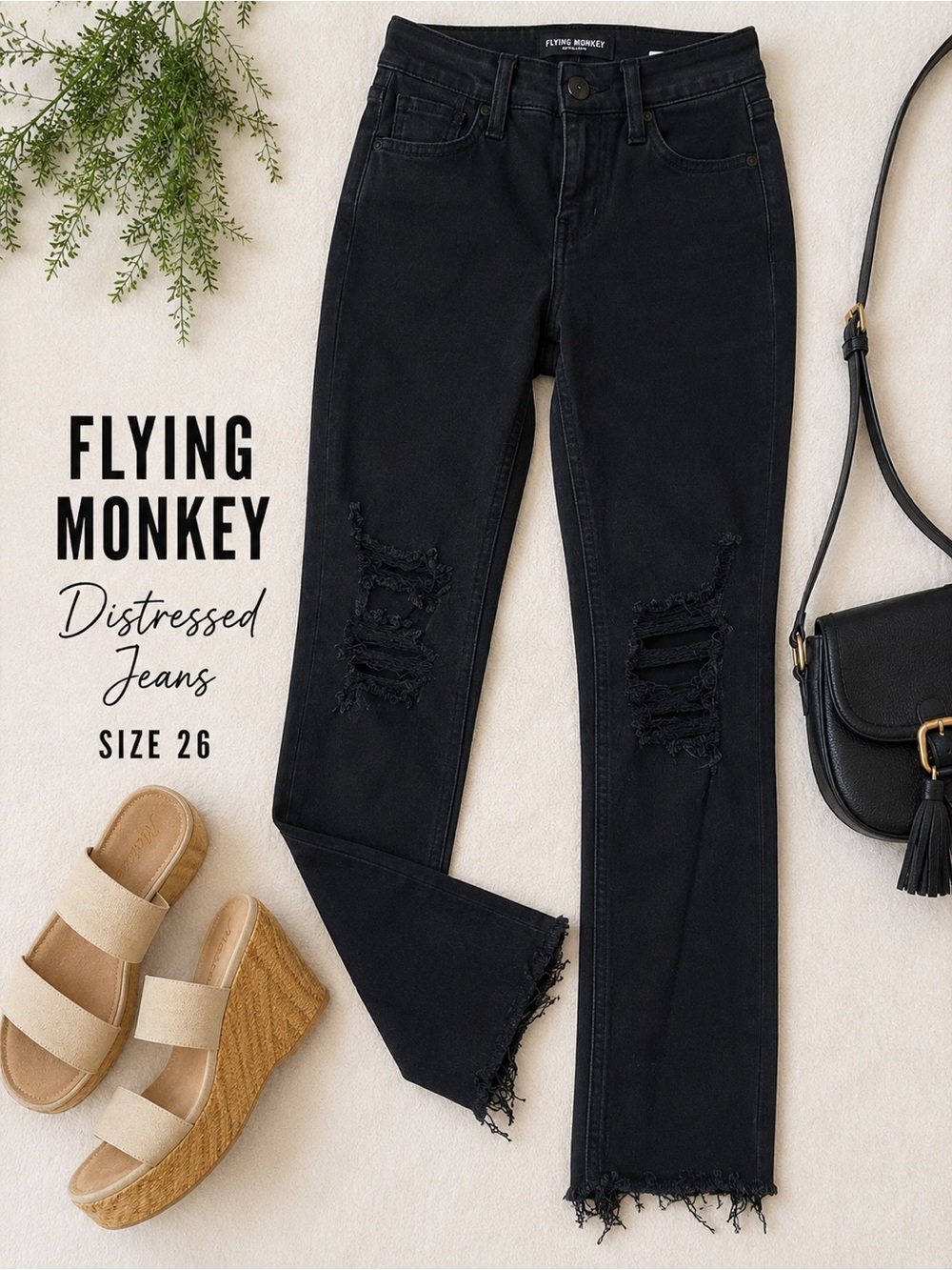 Flying Monkey Black Distressed Skinny Jeans Black Ripped Slim Fit